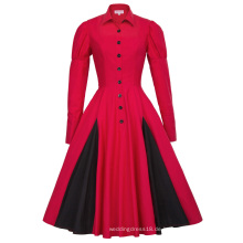 Belle Poque Viktorianischen Stil Langarm Shirt Kragen Kontrast Farbe Rot Retro Vintage Swing Kleid BP000366-2